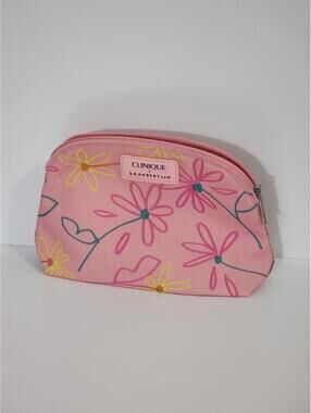 Clinique Pink Floral Cosmetic Makeup Bag Pouch
